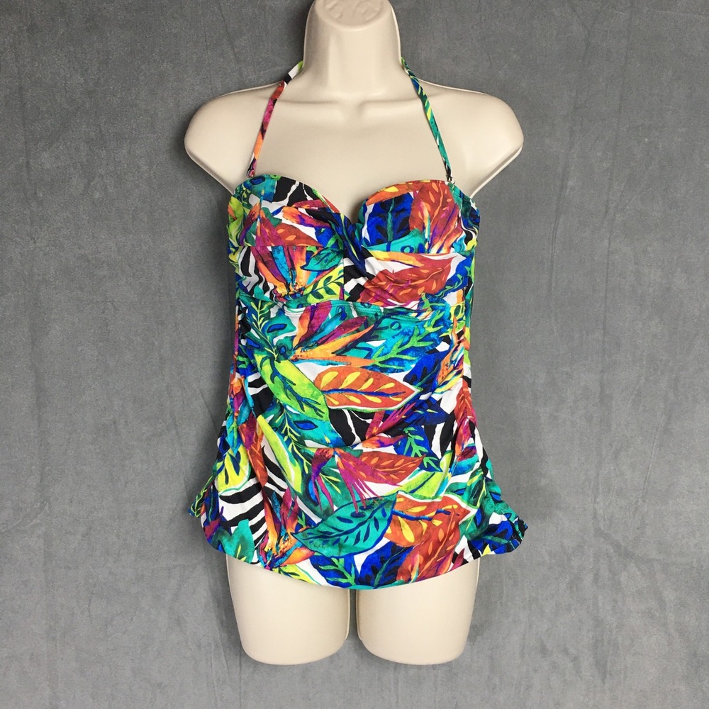 Lauren Ralph Lauren Tankini Swim Top Multicolor 12 Tropical leaf Halter Beachy
